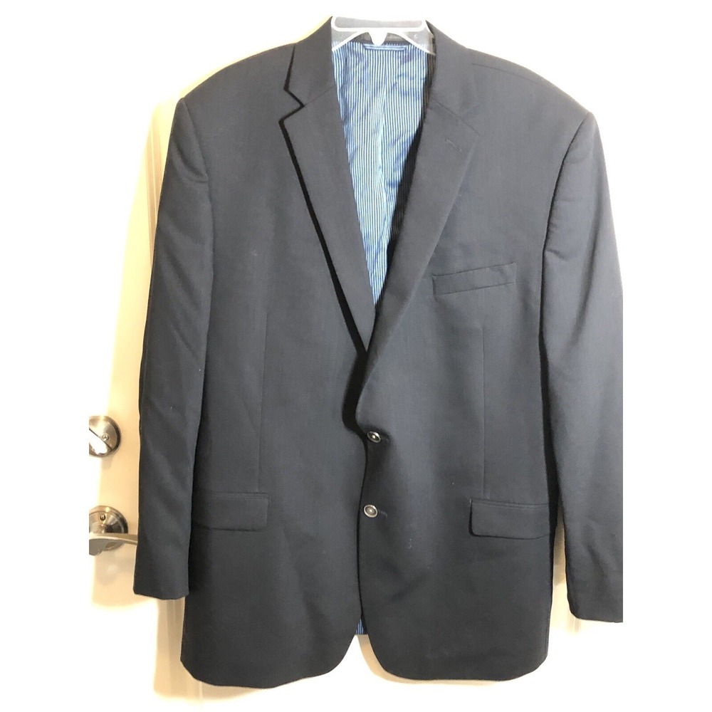 Calvin Klein Blazer Mens 46L Navy Blue Wool Blend Sport Coat Suit Jacket Career